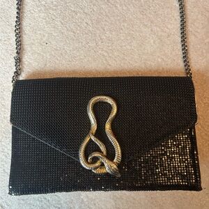 Whiting & Davis Black Sequin Clutch with Snake Accent